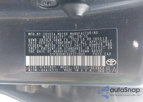 2016 Toyota Corolla Le from USA, damaged, VIN 5YFBURHEXGP373905